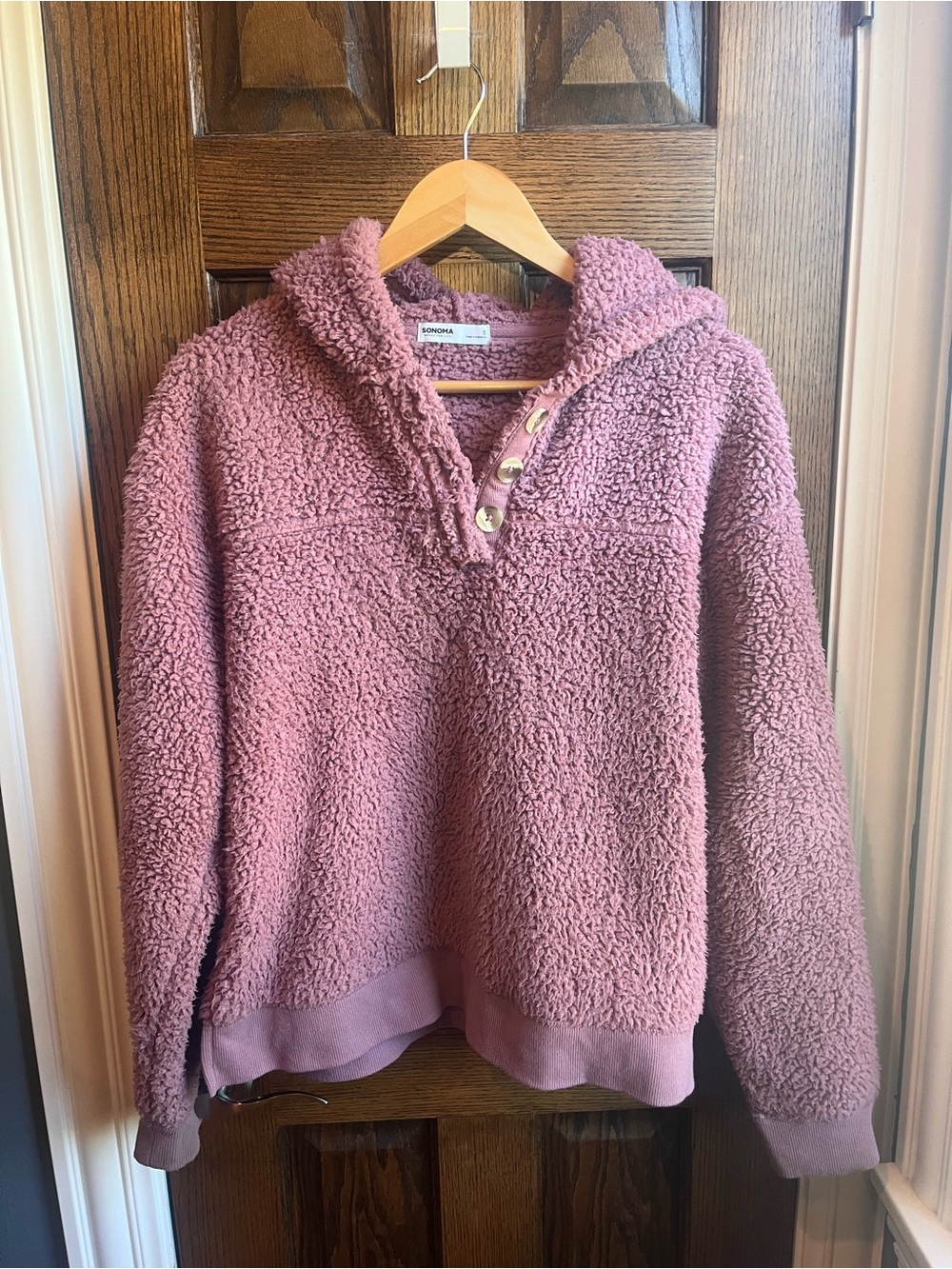 SONOMA Mauve Teddy Sherpa Hoodie Jacket with Button Placket